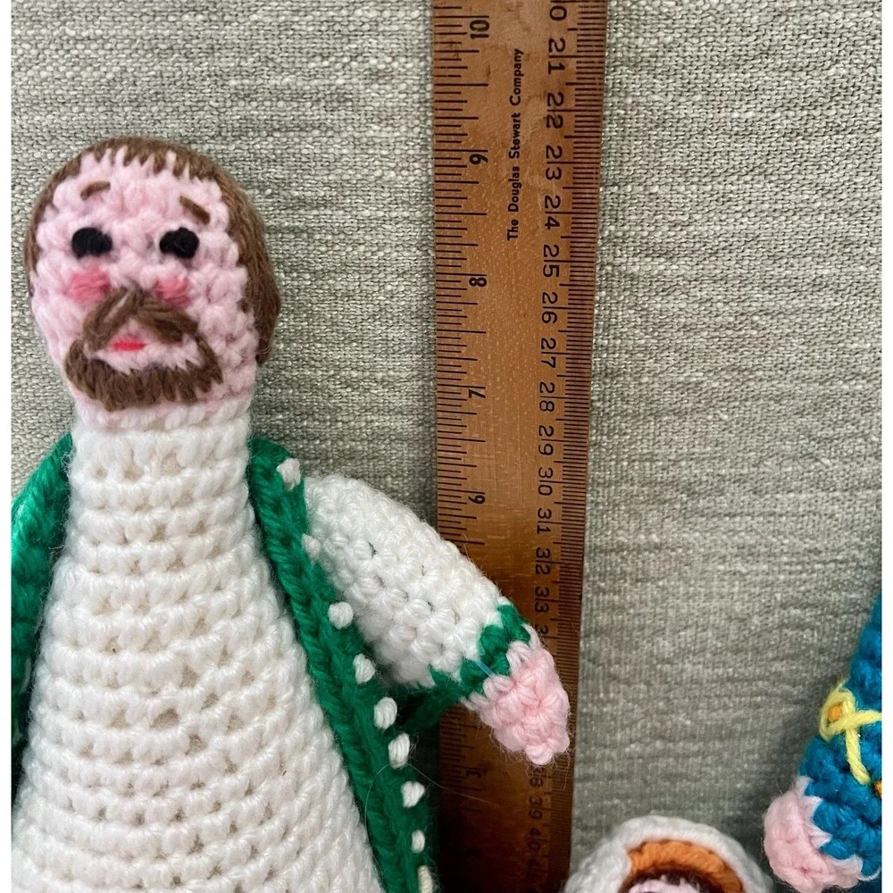 Hand Knitted Crochet Holy Family Christmas Joseph Virgin Mary Baby Jesus Manger